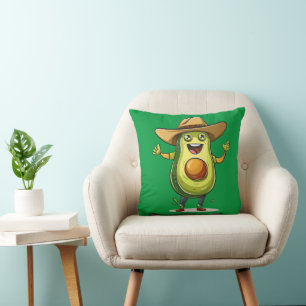 Cojín Decorativo lindo y gracioso aguacate verde cowboy print