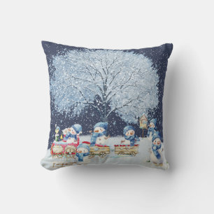 Cojín Decorativo Lindos muñecos de nieve festivos en acuarela 
