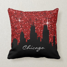 Cojín Decorativo Línea aérea de Chicago del Purpurina de Confetti N
