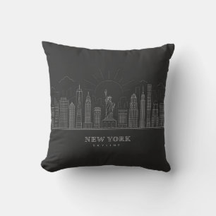 Cojín Decorativo Línea blanca de la horizonte de Nueva York en Cojí