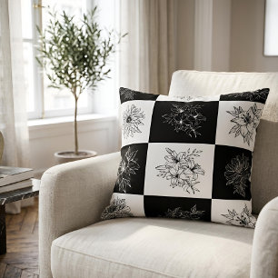 Cojín Decorativo Línea Botánica Chic Arte Tablero de Ajedrez Blanco