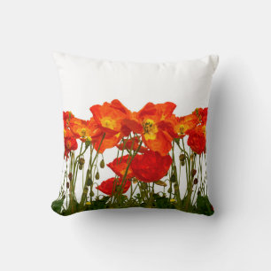 Cojín Decorativo Línea de amapolas rojas aisladas arte, fondo, bell