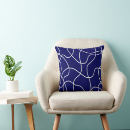 Cojín Decorativo Línea de arte: Blanco sobre azul oscuro