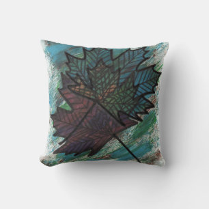 Cojín Decorativo Línea de Arte Botánico de Hoja de Arce Abstracto T