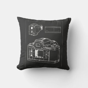 Cojín Decorativo Línea de arte de cámara retro con tira de película