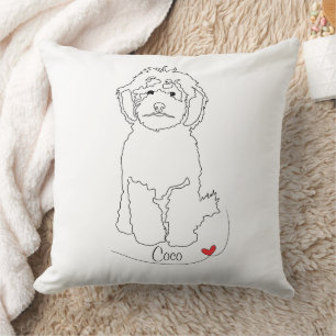 Cojín Decorativo Línea de Arte de Mascota Caniche con Nombre