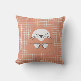 Cojín Decorativo Línea de rejilla personalizada marrón gato lindo