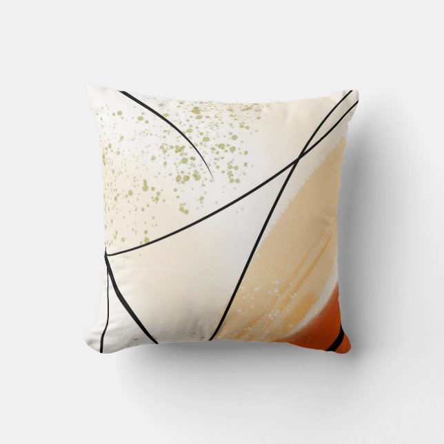 Cojín Decorativo Línea negra verde del Naranja blanco abstracto (Anverso)