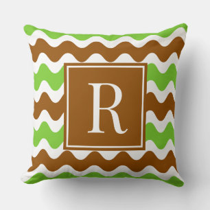 Cojín Decorativo Línea Ondulada Groovy Ric Rac - Marrón y Lima Hori