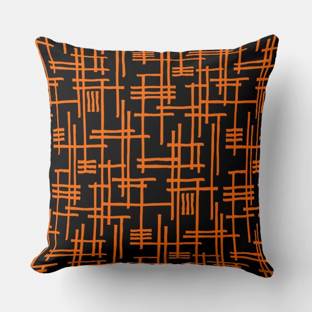Cojín Decorativo Líneas abstractas 120923 - Naranja en negro (Anverso)