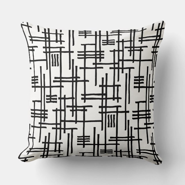 Cojín Decorativo Líneas abstractas 120923 - Negro sobre blanco (Anverso)