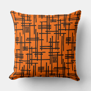 Cojín Decorativo Líneas abstractas 120923 - Negro sobre Naranja