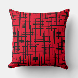 Cojín Decorativo Líneas abstractas 120923 - Negro sobre rojo