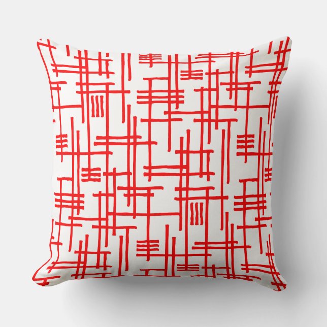 Cojín Decorativo Líneas abstractas 120923 - Rojo sobre blanco (Anverso)