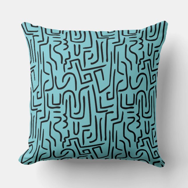 Cojín Decorativo Líneas abstractas 130318 - Negro sobre #76CCD7 (Anverso)