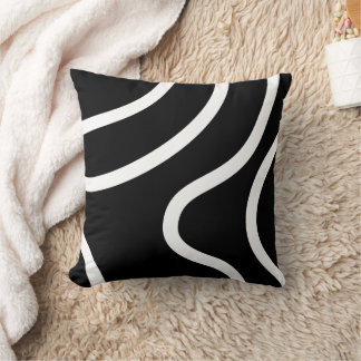 Cojín Decorativo Líneas Blancas Elegantes sobre Fondo Negro Abstrac