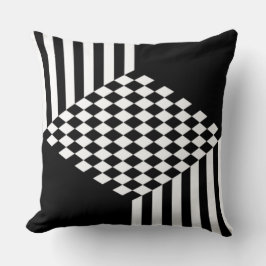 Cojín Decorativo Líneas blancas y negras elegantes con cuadros de d
