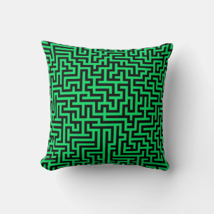 Cojín Decorativo Líneas de laberinto negro verde