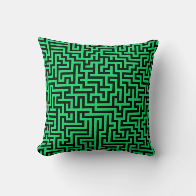 Cojín Decorativo Líneas de laberinto negro verde (Anverso)