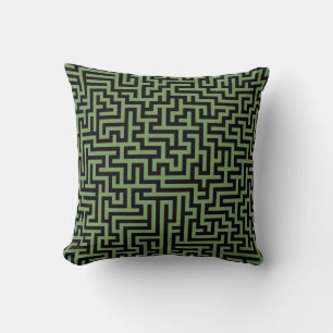 Cojín Decorativo Líneas de laberinto negro verde