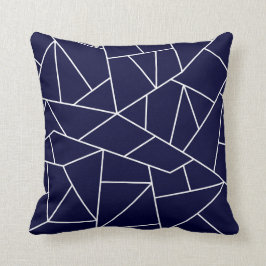 Cojín Decorativo Líneas de mosaico blanco en azul marino