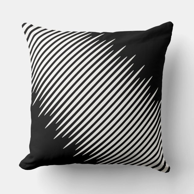 Cojín Decorativo Líneas diagonales blancas desiguales en negro (Anverso)