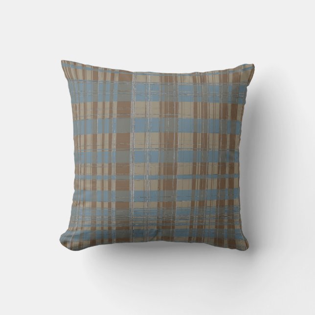 Cojín Decorativo Líneas marrón y azul (Anverso)