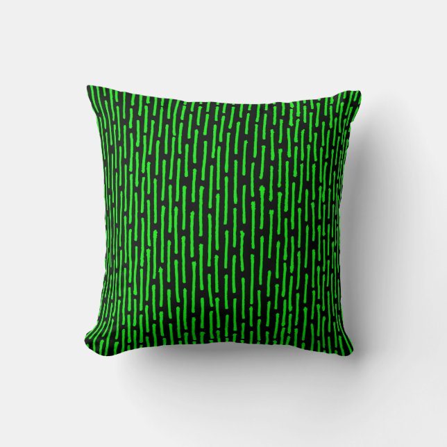 Cojín Decorativo Líneas rotas - Verde sobre negro (Anverso)