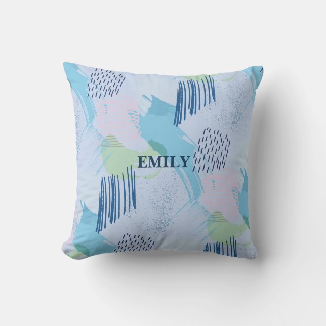 Cojín Decorativo Líneas Y Espirales Azules Y Rosa (Anverso)