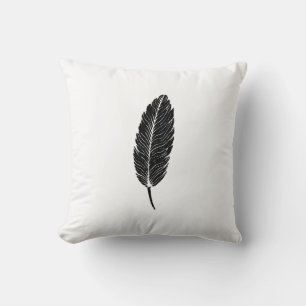 Cojín Decorativo Linograbado de pluma rústica en negro y blanco