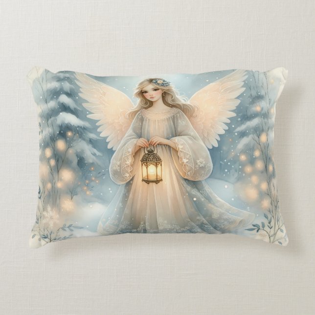 Cojín Decorativo Linterna angelical celestial de invierno de gracia (Anverso)