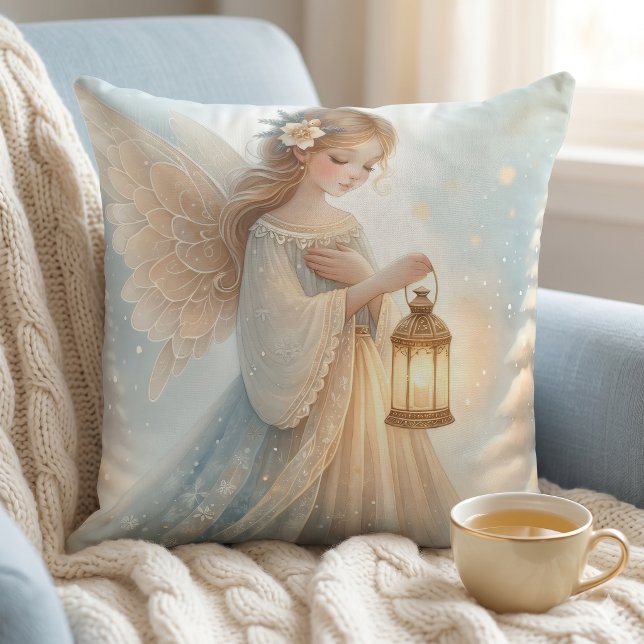 Cojín Decorativo Linterna de Ángel Celestial de Invierno de Consuel (Celestial Winter Angel Lantern of Comfort Throw Pillow)