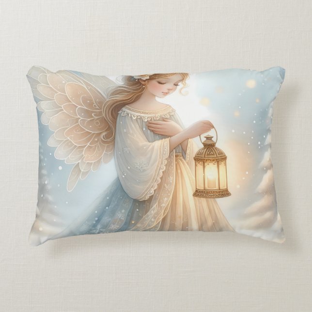 Cojín Decorativo Linterna de Ángel Invernal Celestial de Consuelo (Anverso)