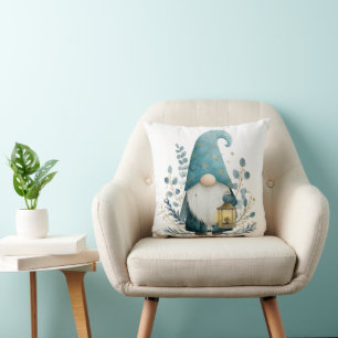 Cojín Decorativo Linterna de gnomo navideño escandinavo azul