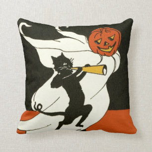 Cojín Decorativo Linterna de Jack Gato Negro Fantasma Cuerno