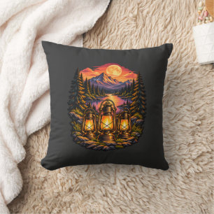 Cojín Decorativo Linternas de Camping Vintage Atardecer de Montaña