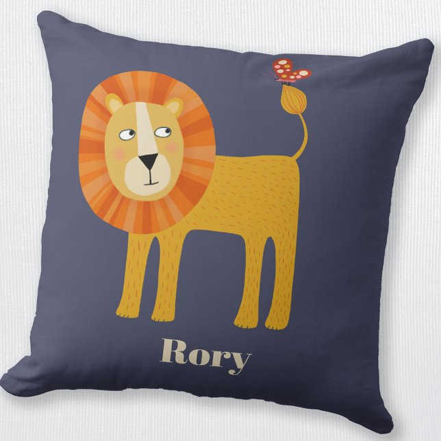 Cojín Decorativo Lion Cute Personalizado (Personalized custom name lion throw pillow)