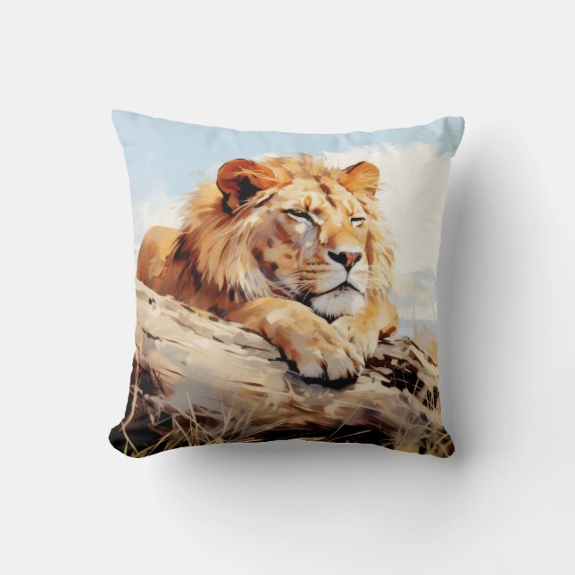 Cojín Decorativo Lion Relajándose En El Árbol Trunk Animal Diversió (Anverso)