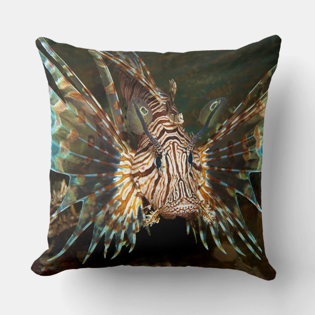 Cojín Decorativo ¡Lionfish muy cerca! Foto muy cercana e intensa | (Anverso)