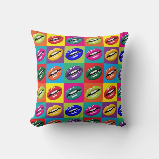 Cojín Decorativo Lips Pop Art Squares de impresión media (Anverso)
