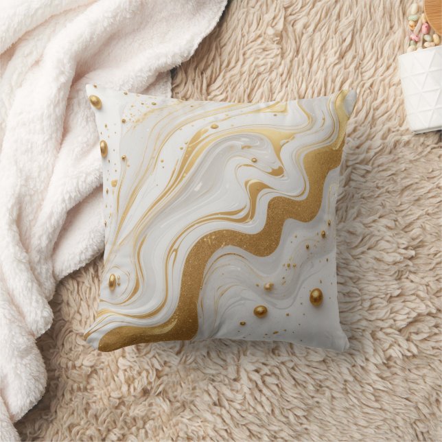 Cojín Decorativo Líquido blanco y con gotas y brillo dorado (Manta)