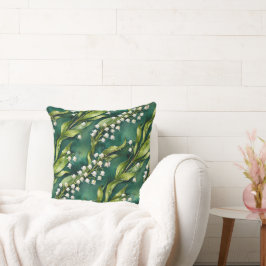 Cojín Decorativo Lirio blanco de los valles sobre azul verde
