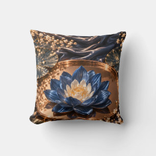 Cojín Decorativo Lirio de Agua Azul Tazón de Cobre Elegante Botánic