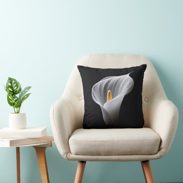 Cojín Decorativo Lirio De Calla Blanca Sobre Negro (Silla)