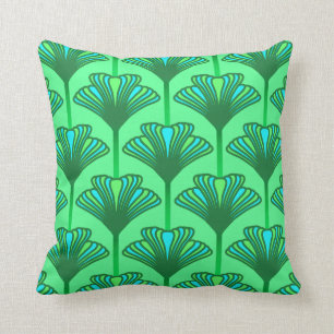 Cojín Decorativo Lirio del art déco, verde de jade y turquesa