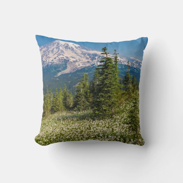 Cojín Decorativo Lirios de avalancha y Monte Rainier (Anverso)