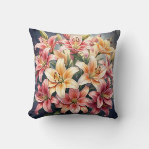 Cojín Decorativo Lirios Vibrantes de Color Rosa Naranja y Blanco Ac