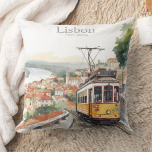 Cojín Decorativo Lisboa Portugal horizonte - Arte de viaje tranvía