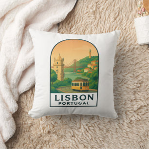 Cojín Decorativo Lisboa Vintage Portugal – Ciudad de Viajes Retro