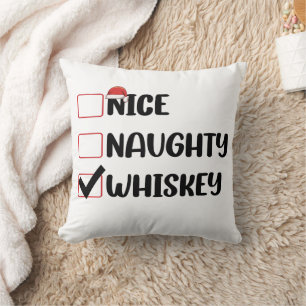 Cojín Decorativo Lista de Navidad de Santa Whiskey Malo Bueno
